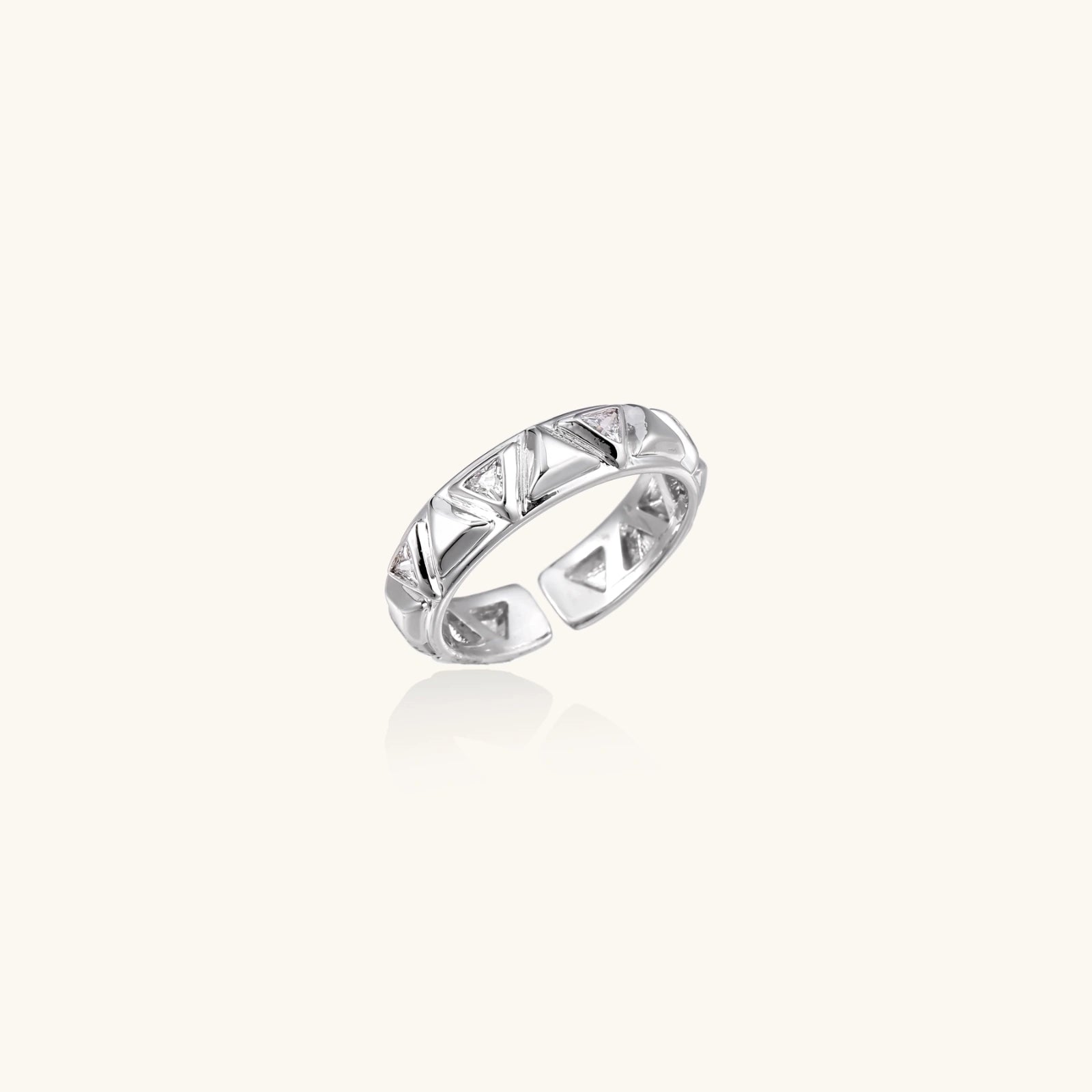Geo Triangle Band In White Gold Plated Eco-Brass With Zirconia