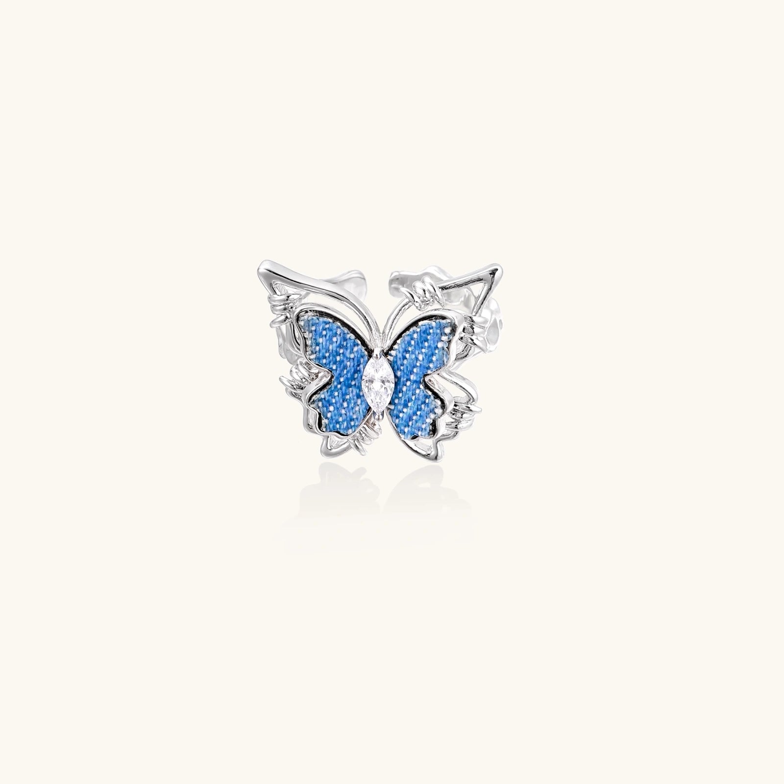 Azure Butterfly Ring For Women In White Gold Plated Eco-Brass