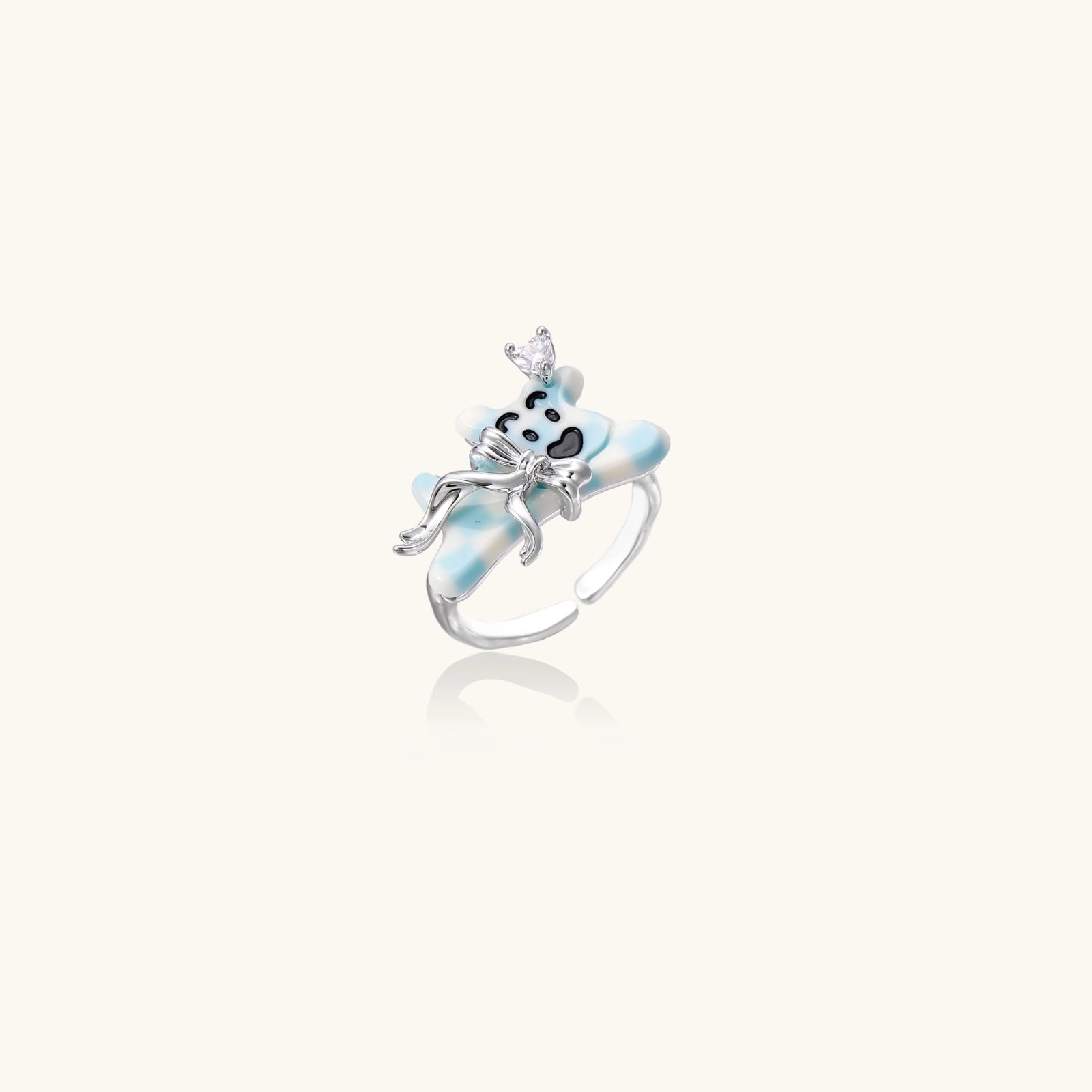 Dreamy Panda Flower Ring In White Gold Plated Eco-Brass With Zirconia