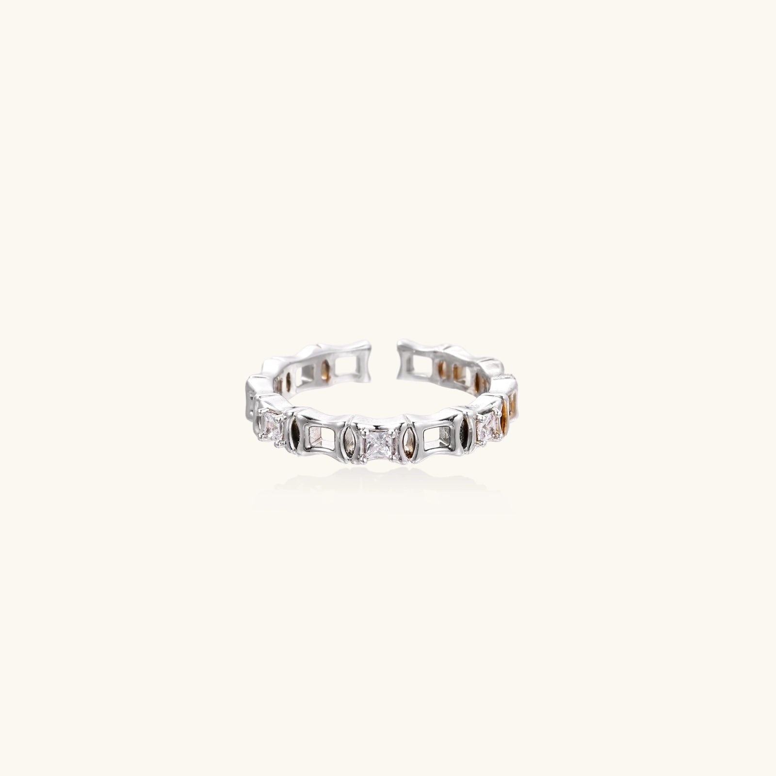 Geometric Luxe Ring In White Gold Plated Eco-Brass With Zirconia