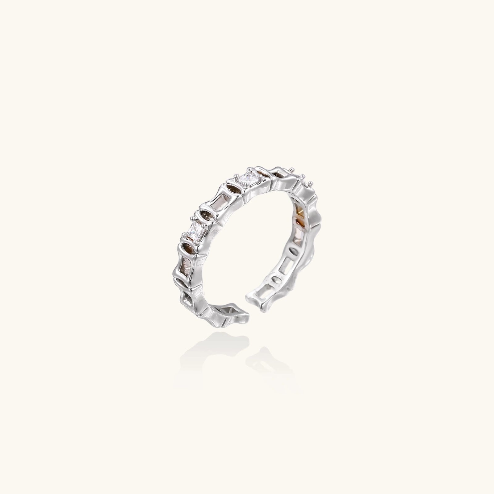 Geometric Luxe Ring In White Gold Plated Eco-Brass With Zirconia