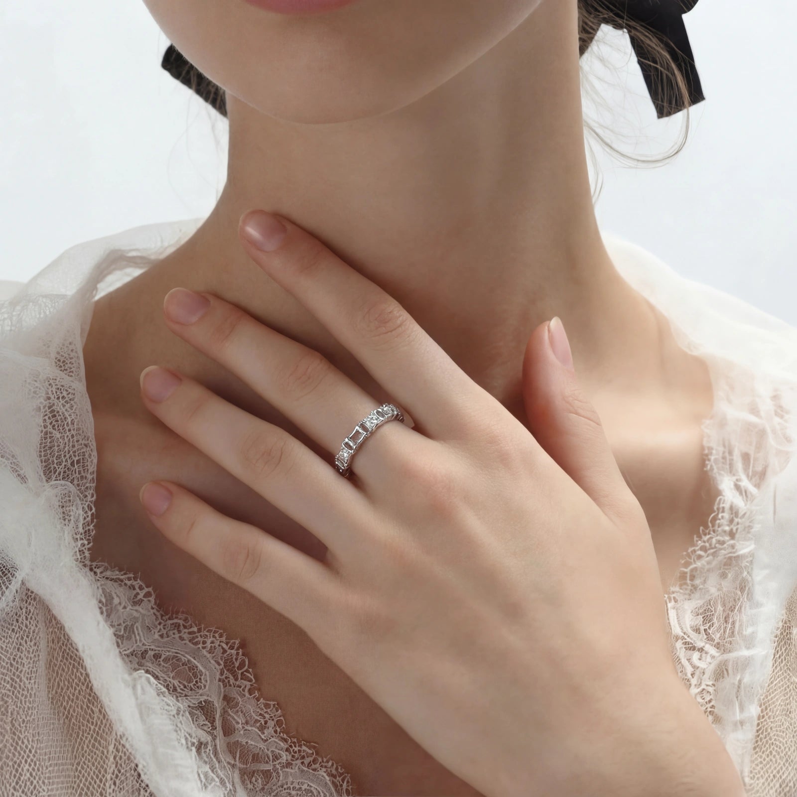 Geometric Luxe Ring In White Gold Plated Eco-Brass With Zirconia