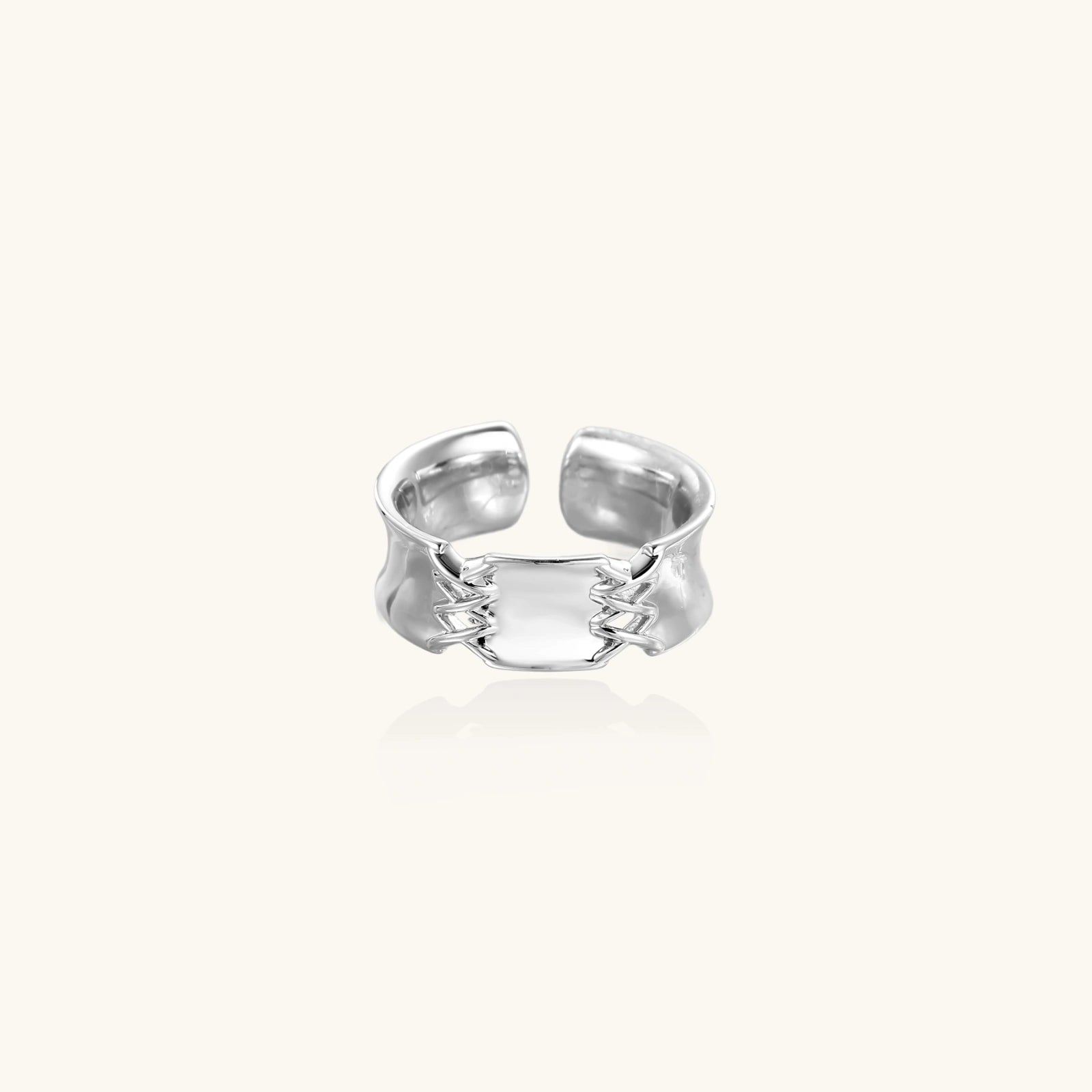 Chain Bridge Cuff Ring For Women In White Gold Plated Eco-Brass