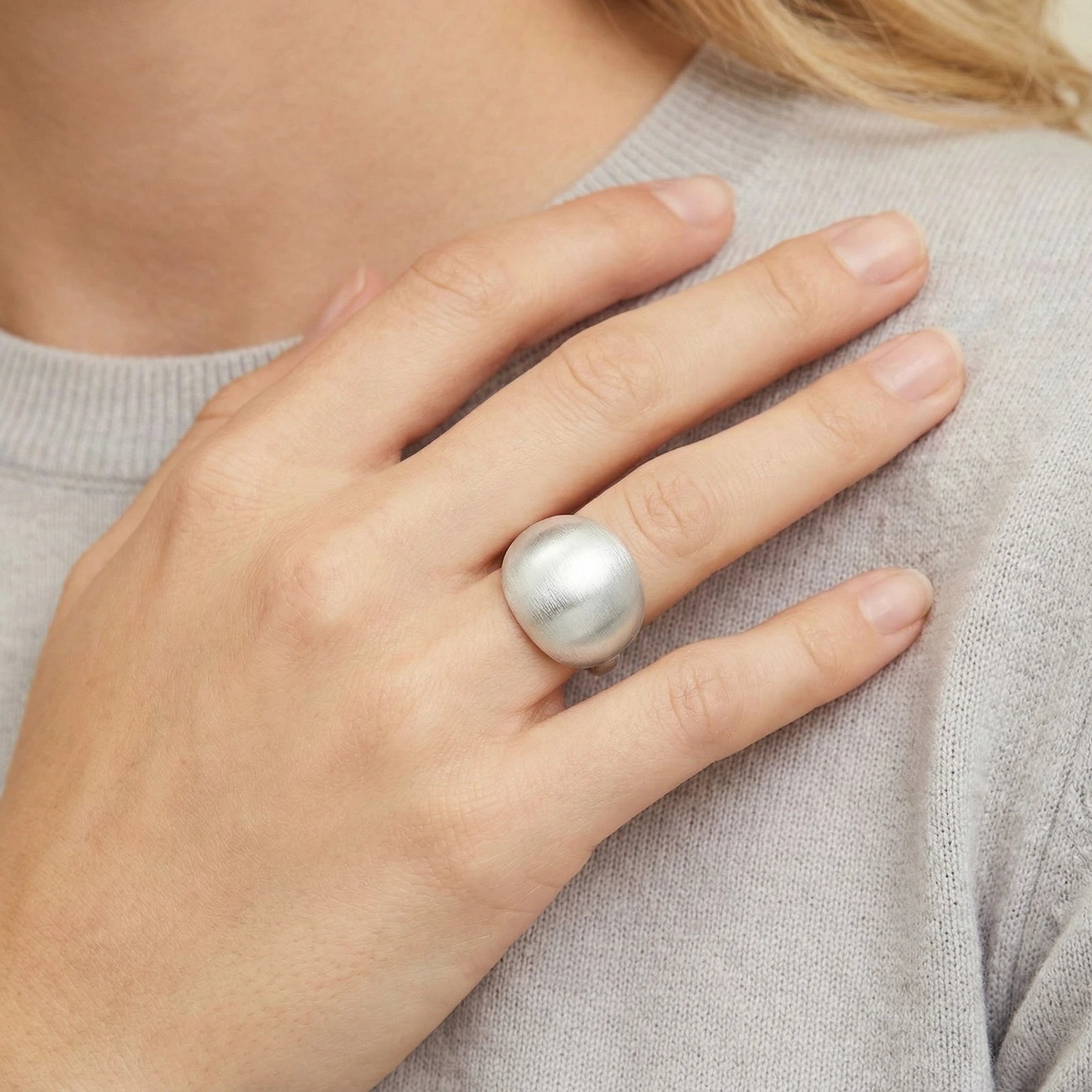 Flexible Fit Cloud Dome Ring For Women In 925 Sterling Silver