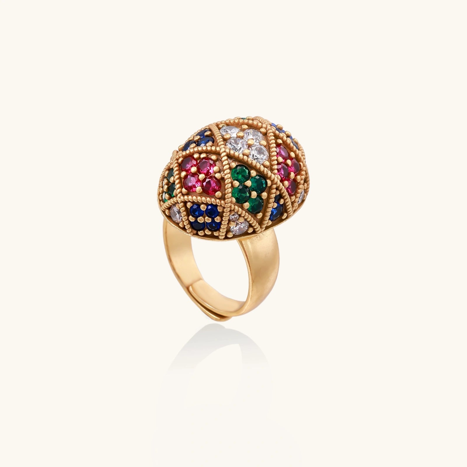 Empress Mosaic Ring In 18K Gold Plated Eco-Brass With Zirconia