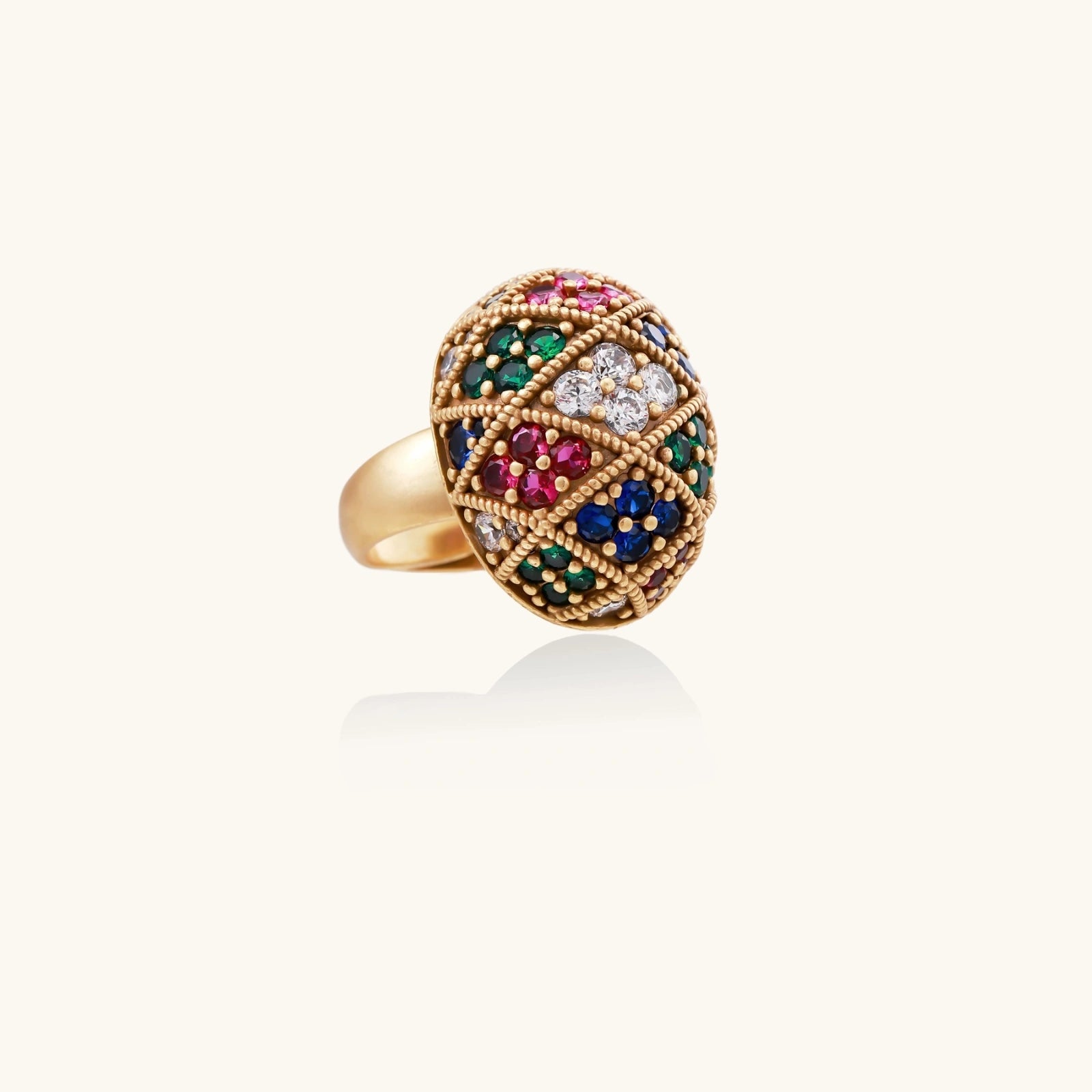 Empress Mosaic Ring In 18K Gold Plated Eco-Brass With Zirconia