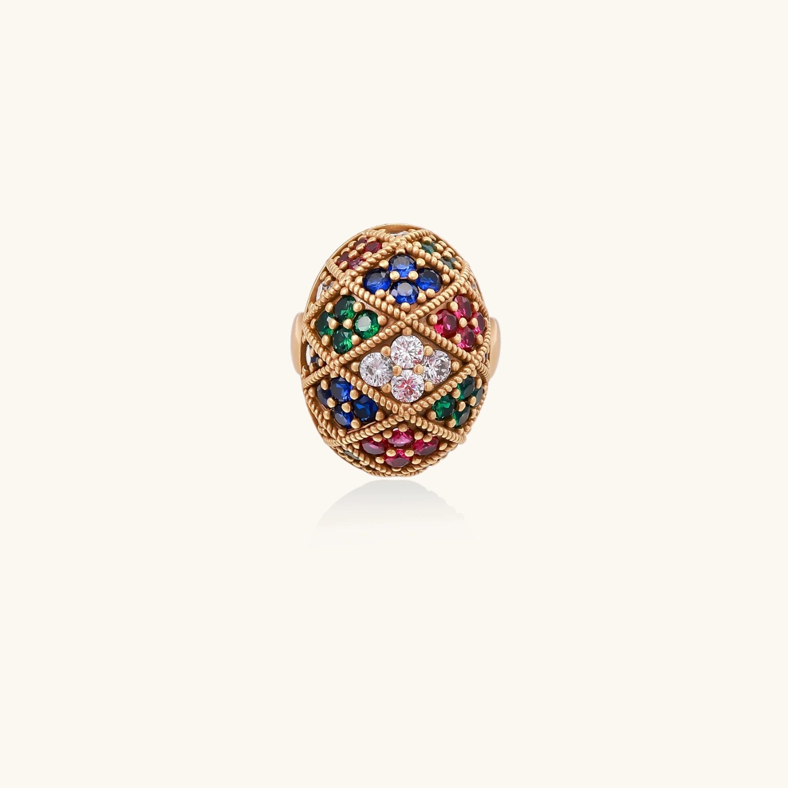 Empress Mosaic Ring In 18K Gold Plated Eco-Brass With Zirconia