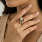 Empress Mosaic Ring In 18K Gold Plated Eco-Brass With Zirconia