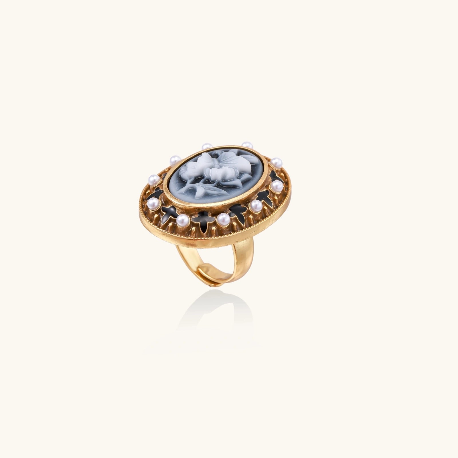 Victorian Rose Cameo Ring In 18K Gold Plated Eco-Brass