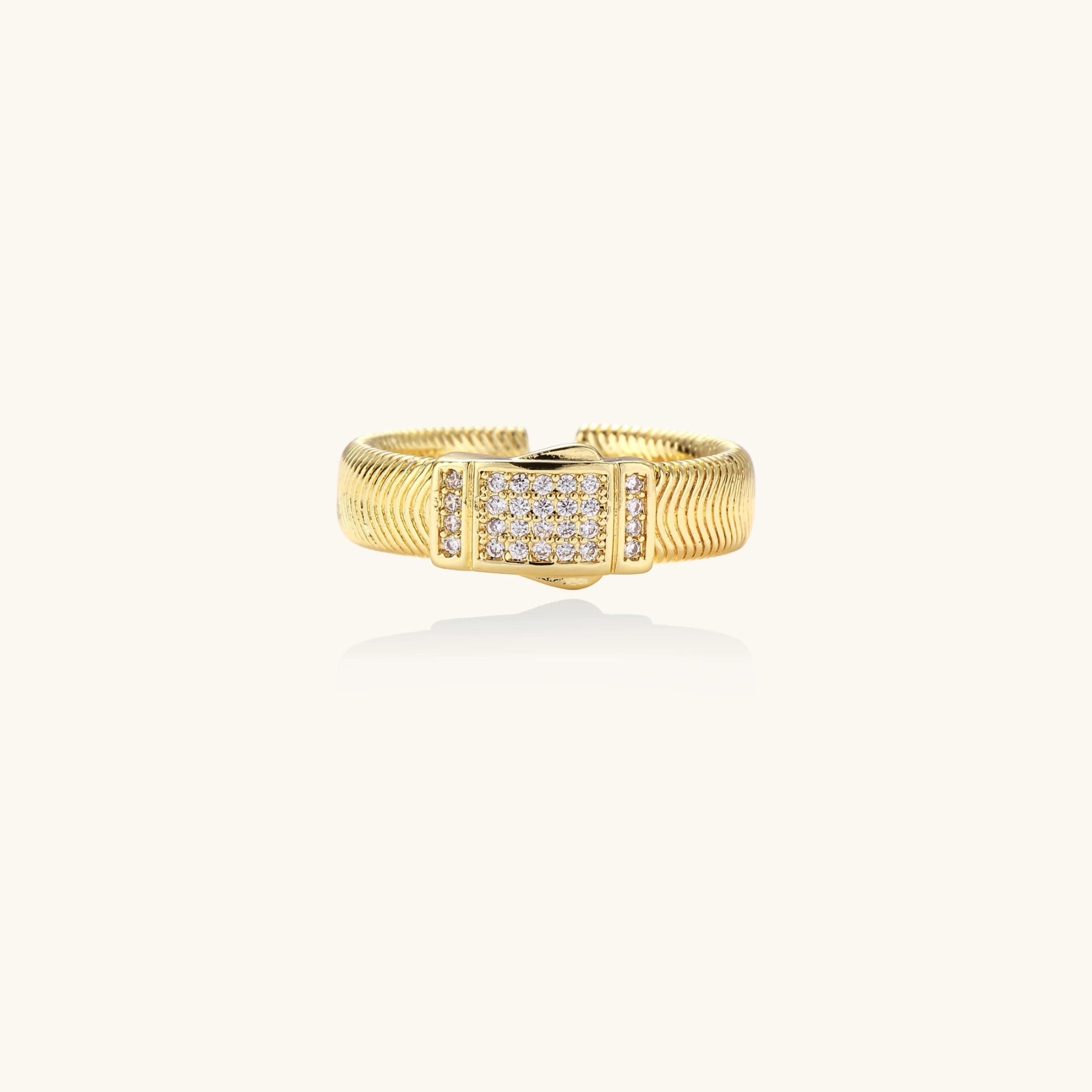 Crystal Power Ring In 18K Gold Plated Eco-Brass With Cubic Zirconia