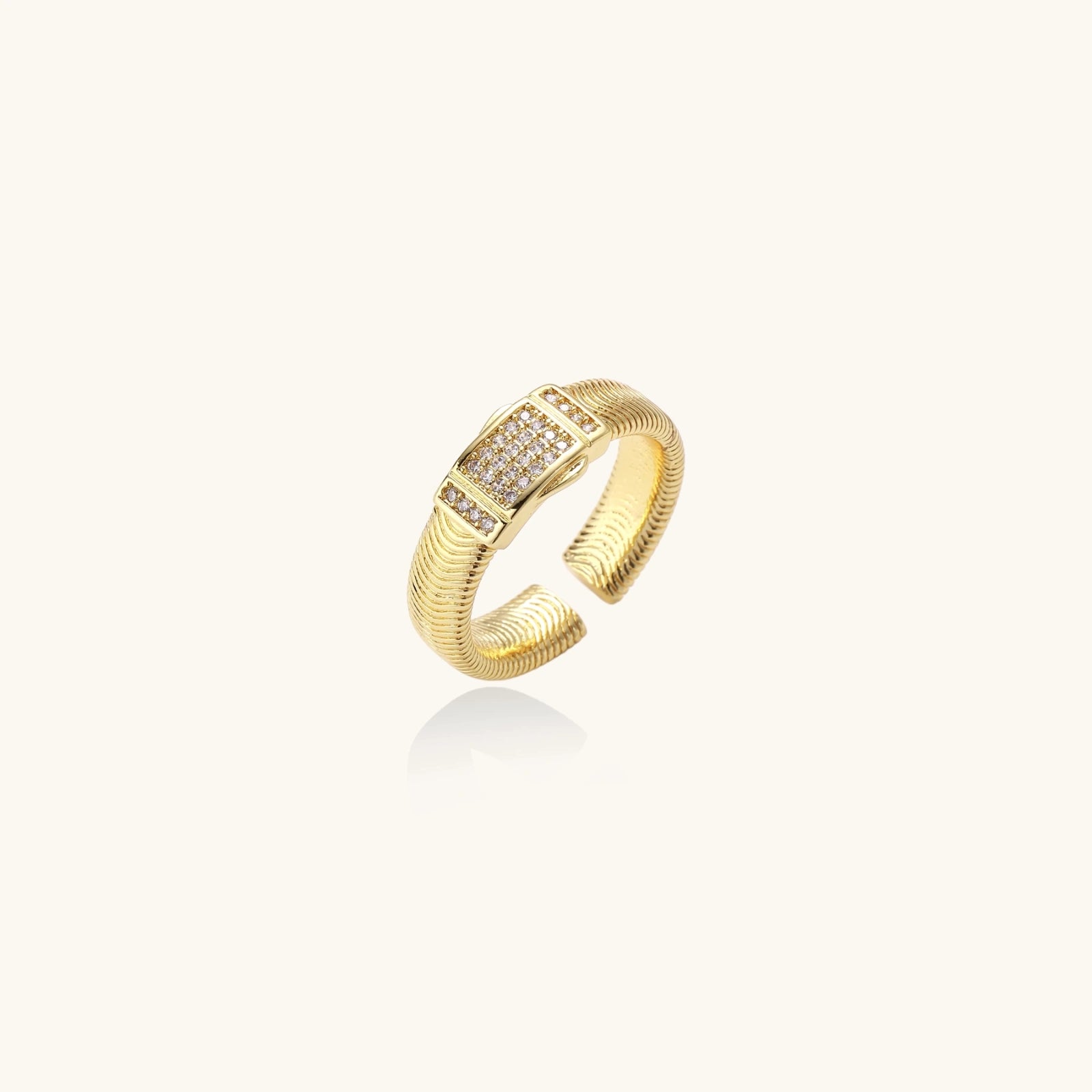 Crystal Power Ring In 18K Gold Plated Eco-Brass With Cubic Zirconia