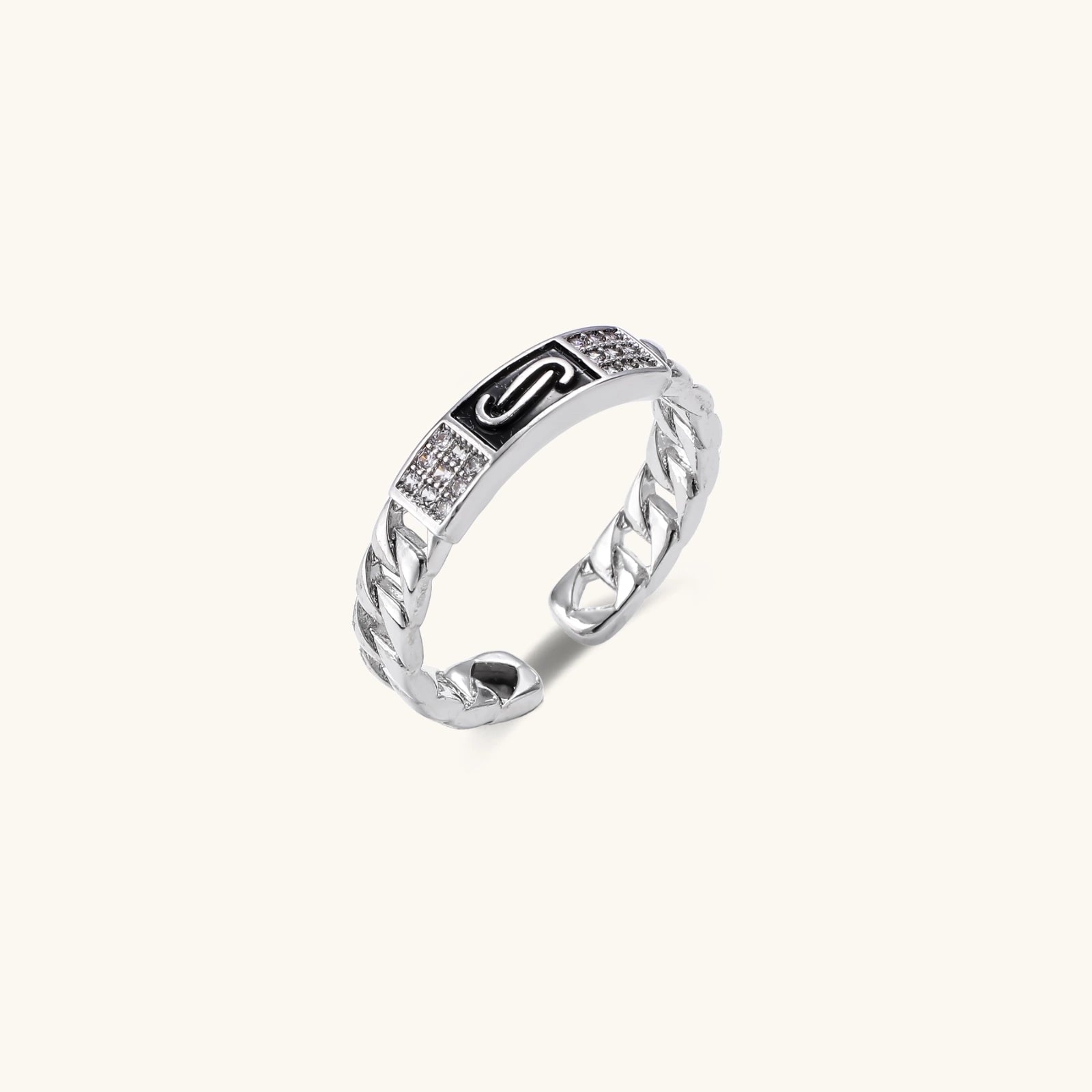 Cosmic Chain Halo Ring In White Gold Plated Eco-Brass With Cubic Zirconia