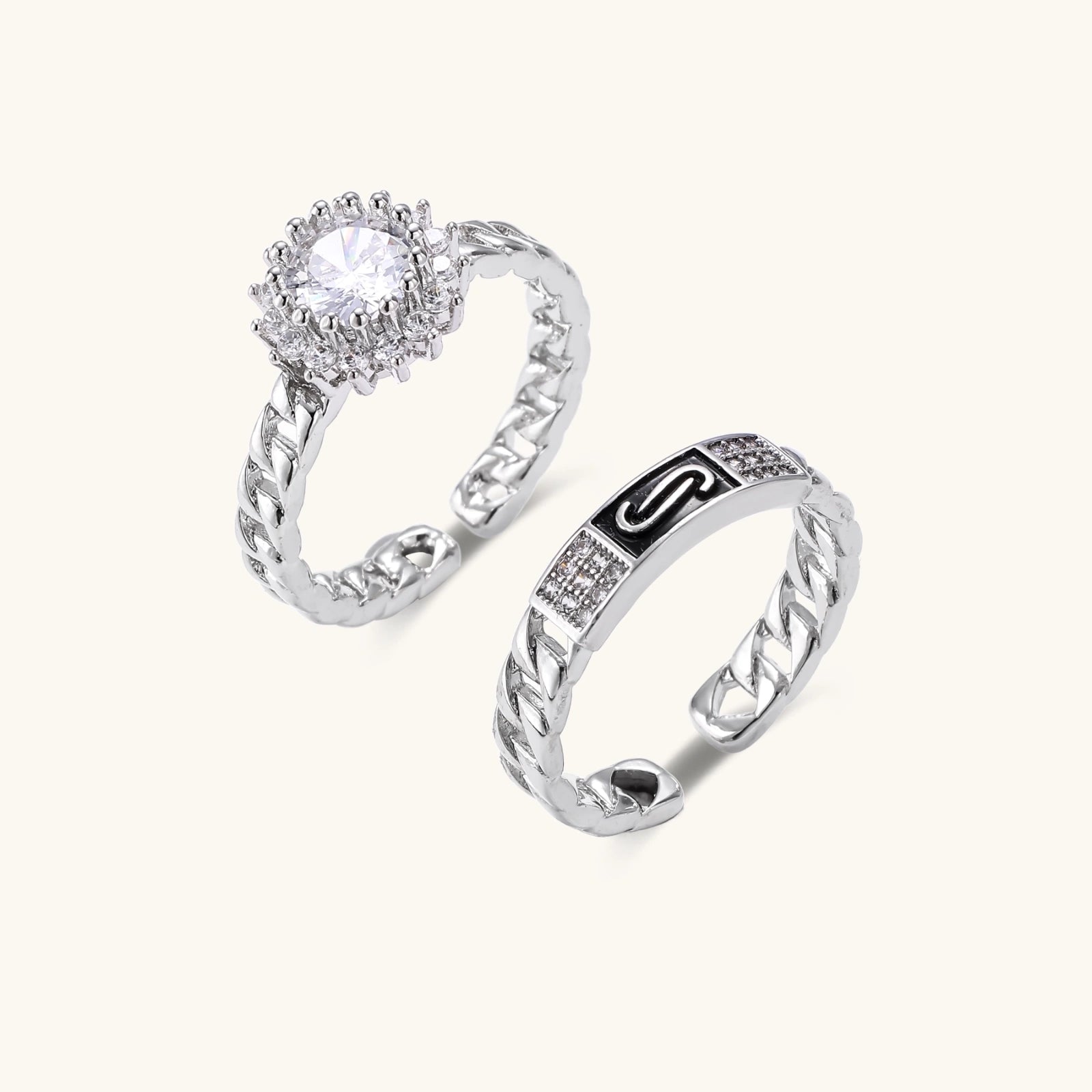 Cosmic Chain Halo Ring In White Gold Plated Eco-Brass With Cubic Zirconia