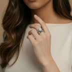 Cosmic Chain Halo Ring In White Gold Plated Eco-Brass With Cubic Zirconia