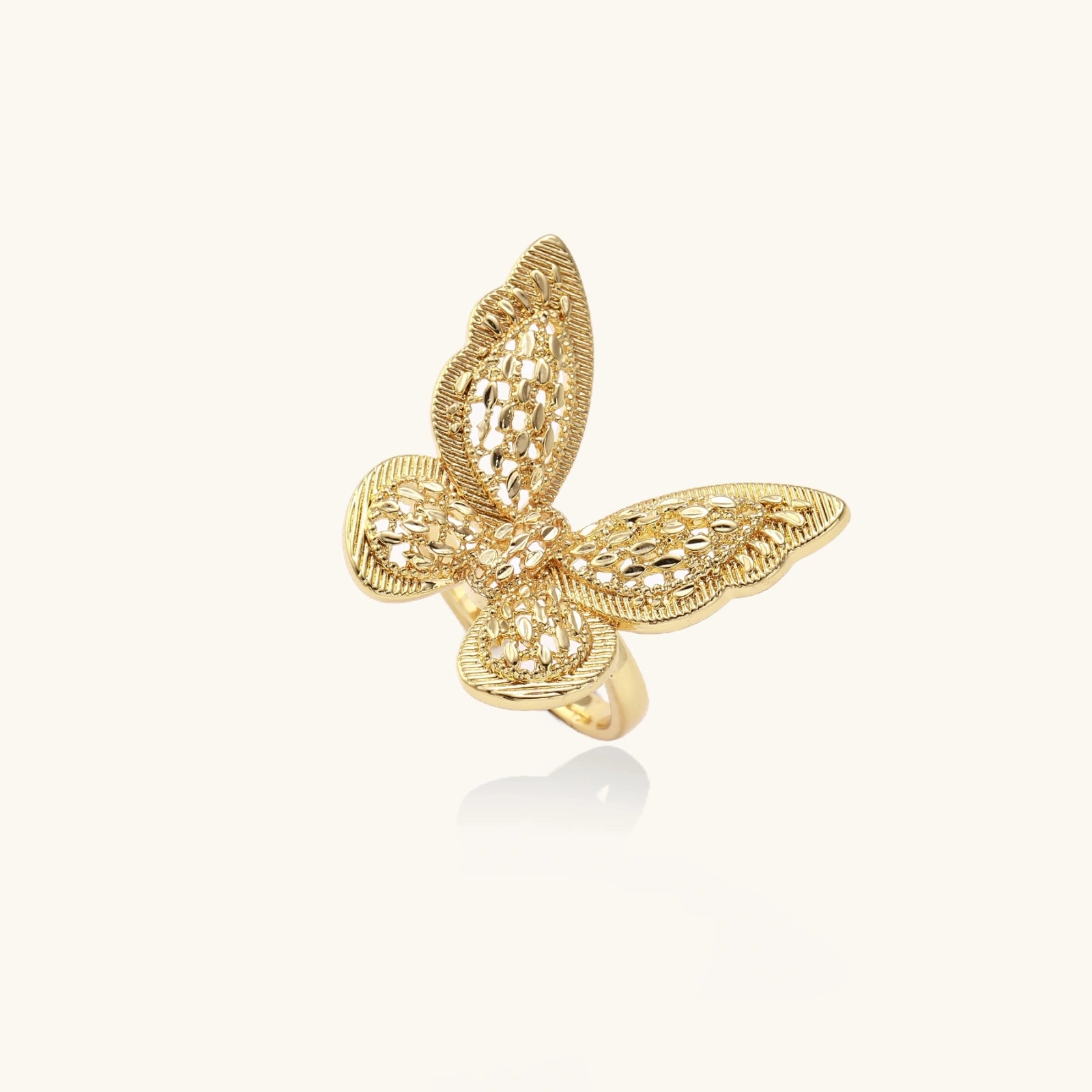 Butterfly Dreams Ring For Women In 18K Gold Plated Eco-Brass With Cubic Zirconia