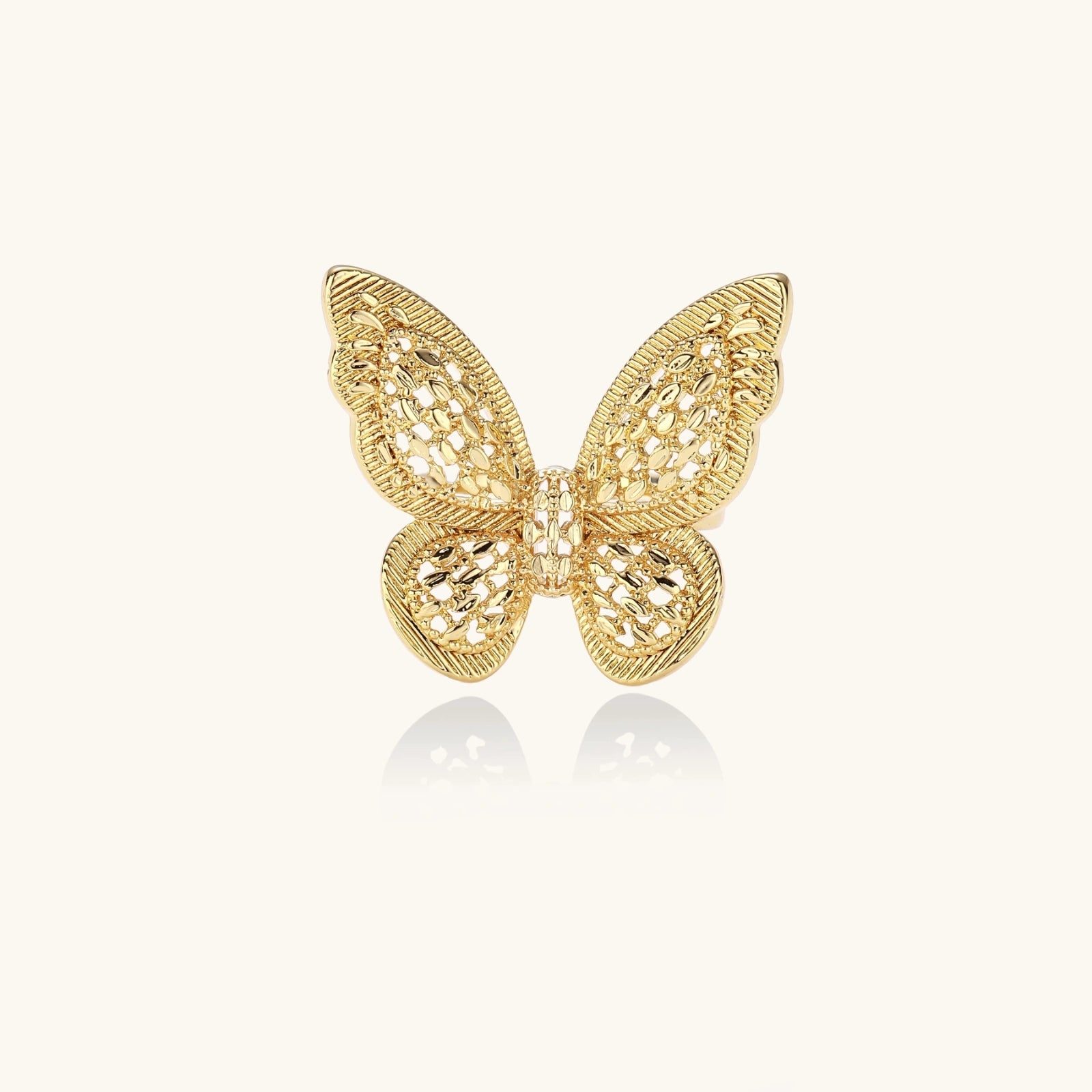 Butterfly Dreams Ring For Women In 18K Gold Plated Eco-Brass With Cubic Zirconia