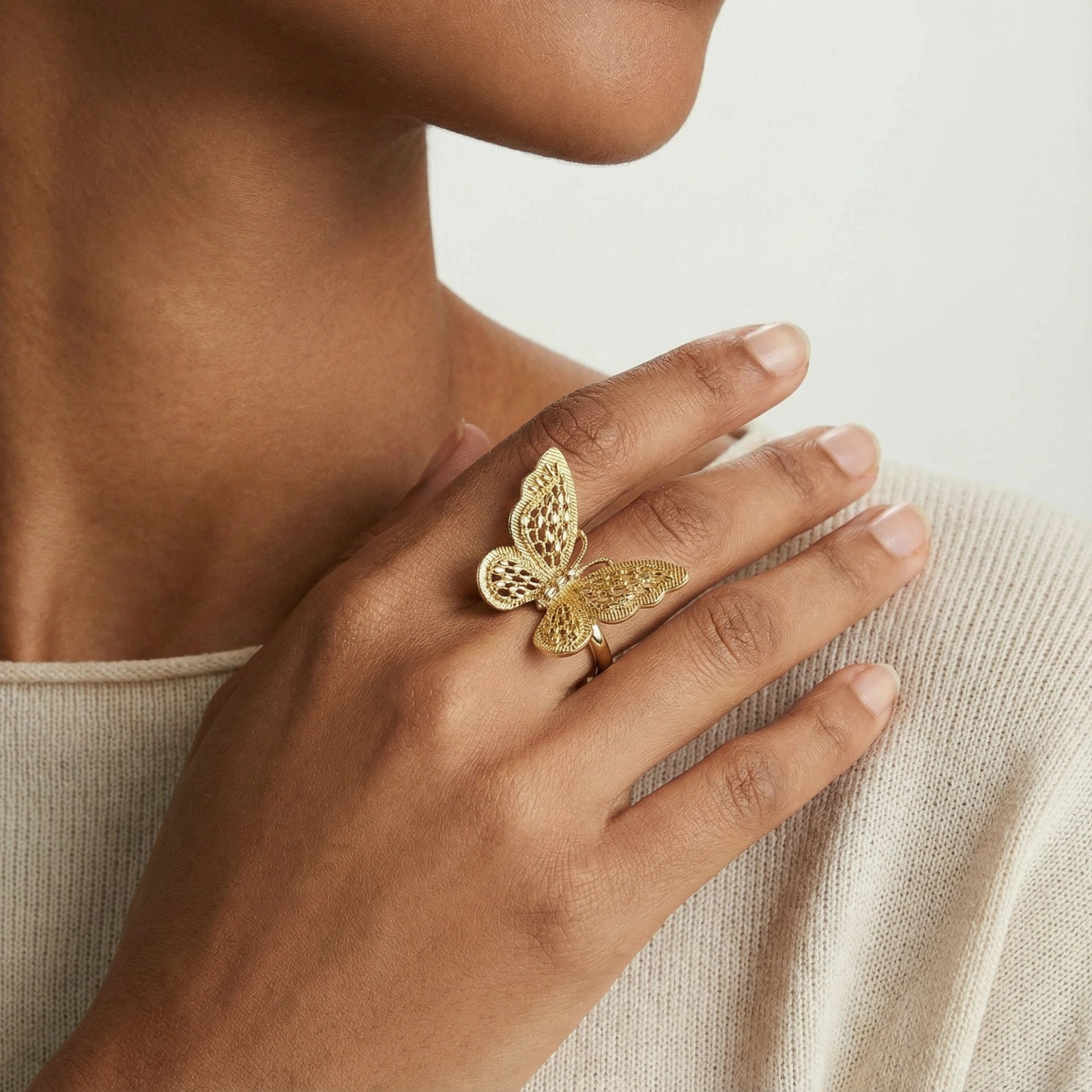 Butterfly Dreams Ring For Women In 18K Gold Plated Eco-Brass With Cubic Zirconia