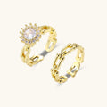 Golden Hour Chain Ring Set In 18K Gold Plated Eco-Brass With Cubic Zirconia