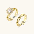 Golden Hour Chain Ring Set In 18K Gold Plated Eco-Brass With Cubic Zirconia