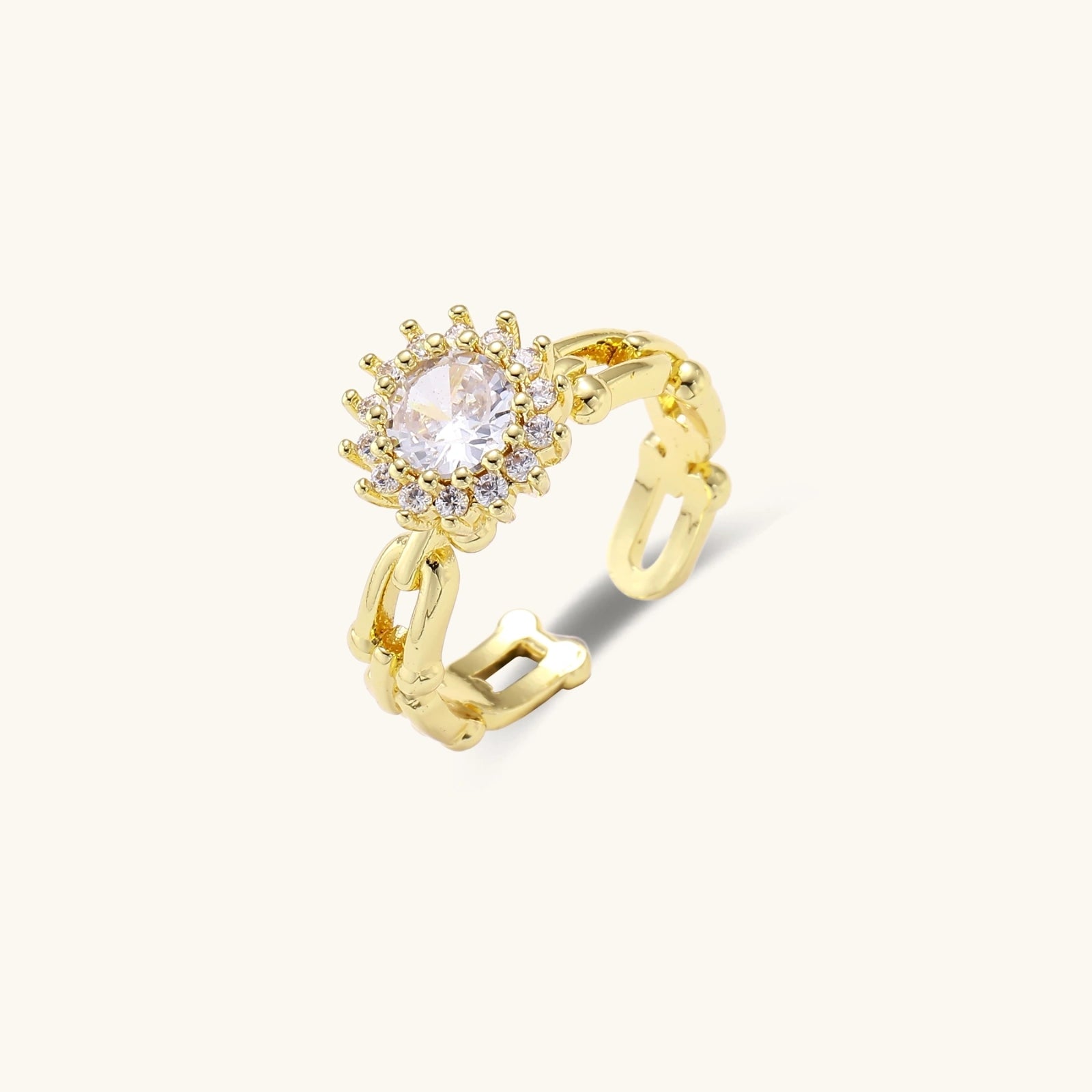 Golden Hour Chain Ring Set In 18K Gold Plated Eco-Brass With Cubic Zirconia