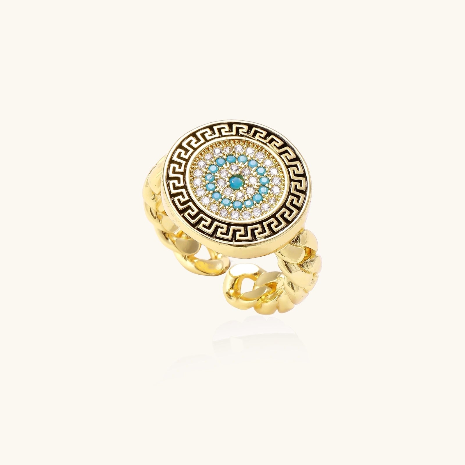 Medusa Guardian Ring In 18K Gold Plated Eco-Brass With Cubic Zirconia