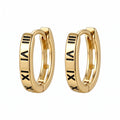 925 Sterling Silver Roman Numeral Engraved Huggie Hoop Earrings