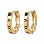 925 Sterling Silver Roman Numeral Engraved Huggie Hoop Earrings