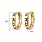 925 Sterling Silver Roman Numeral Engraved Huggie Hoop Earrings