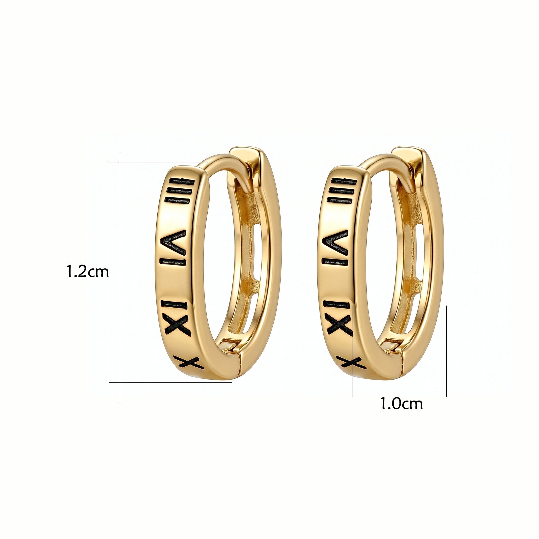 925 Sterling Silver Roman Numeral Engraved Huggie Hoop Earrings