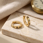 925 Sterling Silver Roman Numeral Engraved Huggie Hoop Earrings