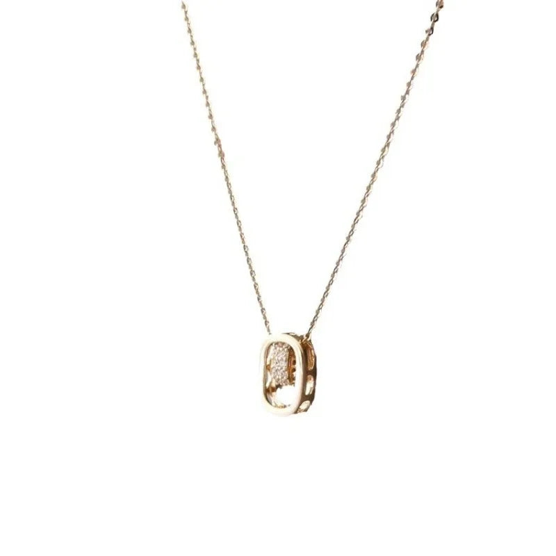 Gold plated pendant necklace with rectangular open charm on fine chain, minimalist jewelry