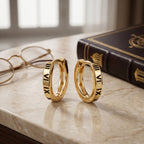 925 Sterling Silver Roman Numeral Engraved Huggie Hoop Earrings